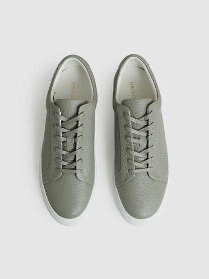 Tumbled-Leather Low-Top Trainers in Mint Green | Reiss Men Recommended