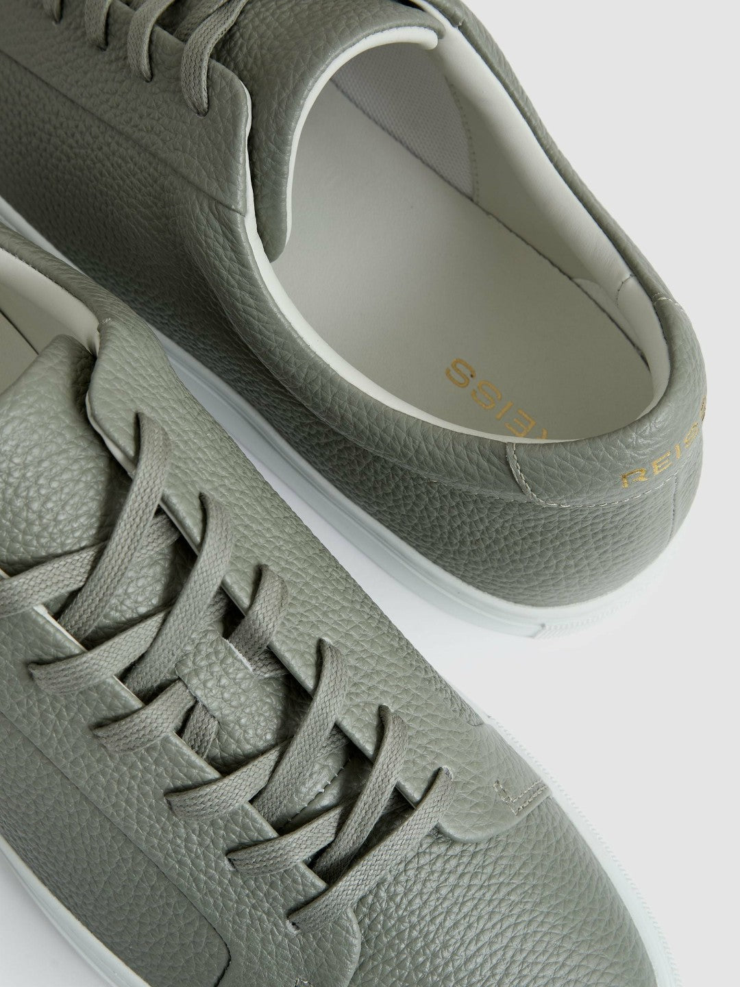Tumbled-Leather Low-Top Trainers in Mint Green | Reiss Men Recommended
