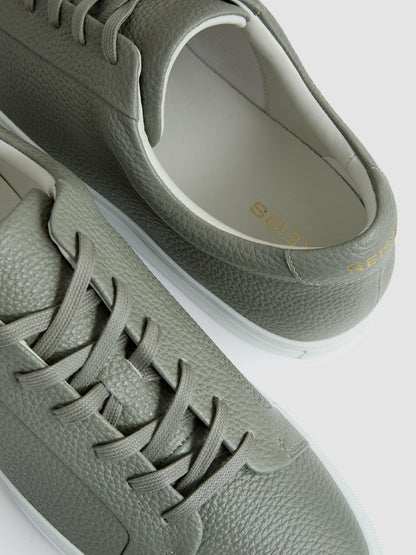 Tumbled-Leather Low-Top Trainers in Mint Green | Reiss Men Recommended