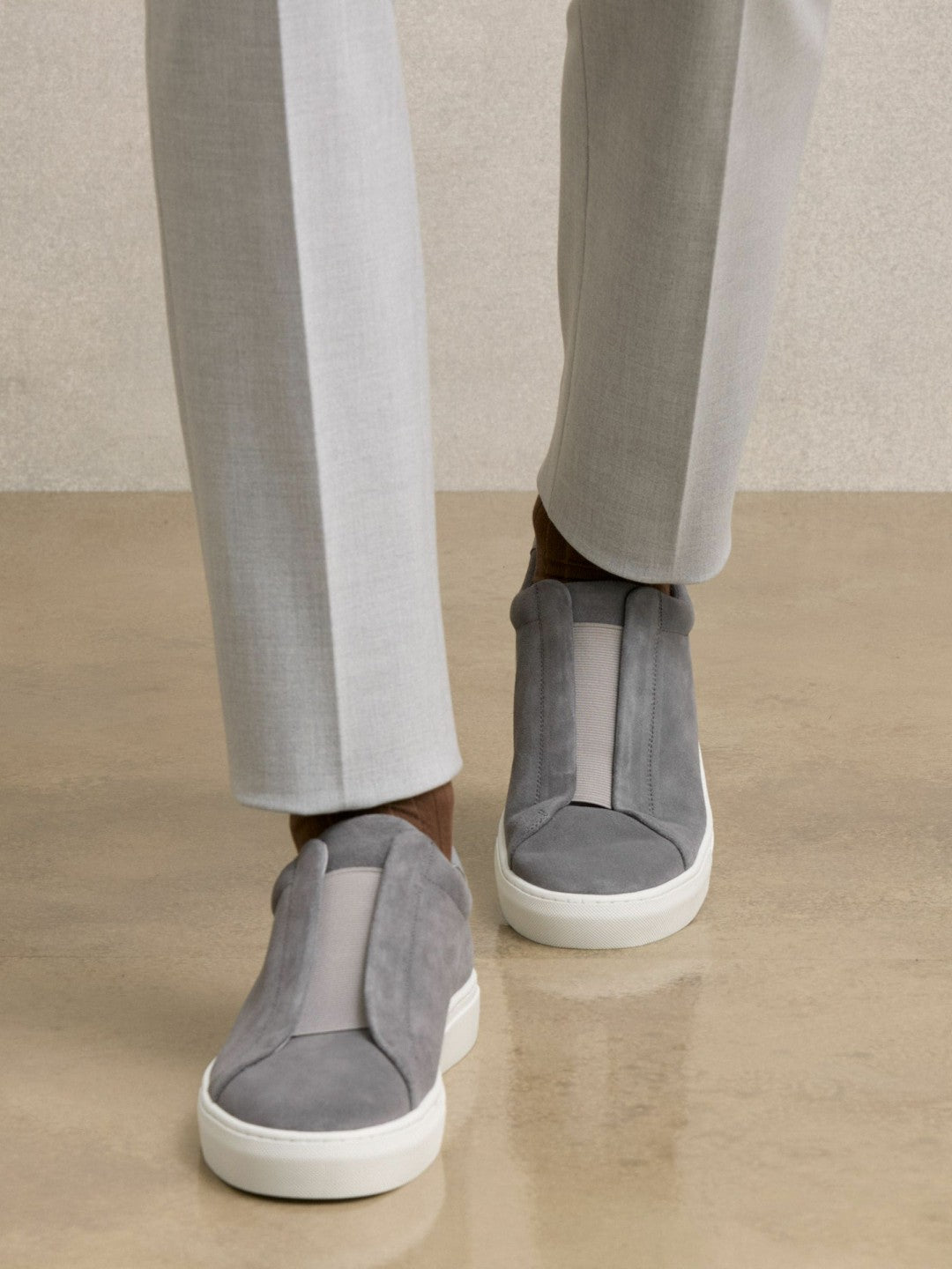 Suede Slip-On Elasticated Trainers in Grey | Reiss Men Premium