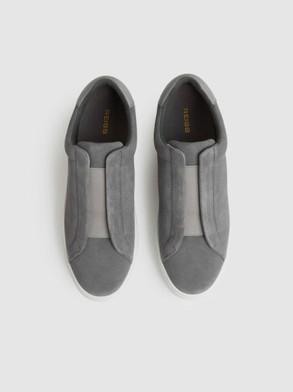 Suede Slip-On Elasticated Trainers in Grey | Reiss Men Premium