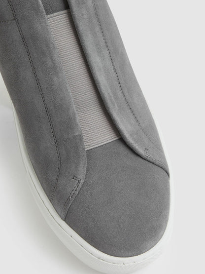 Suede Slip-On Elasticated Trainers in Grey | Reiss Men Premium