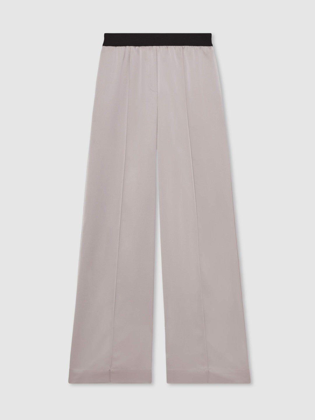 Petite Satin Wide Leg Elastic Waist Trousers in Grey | Reiss Women Premium