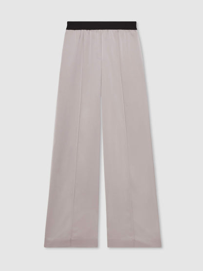 Petite Satin Wide Leg Elastic Waist Trousers in Grey | Reiss Women Premium