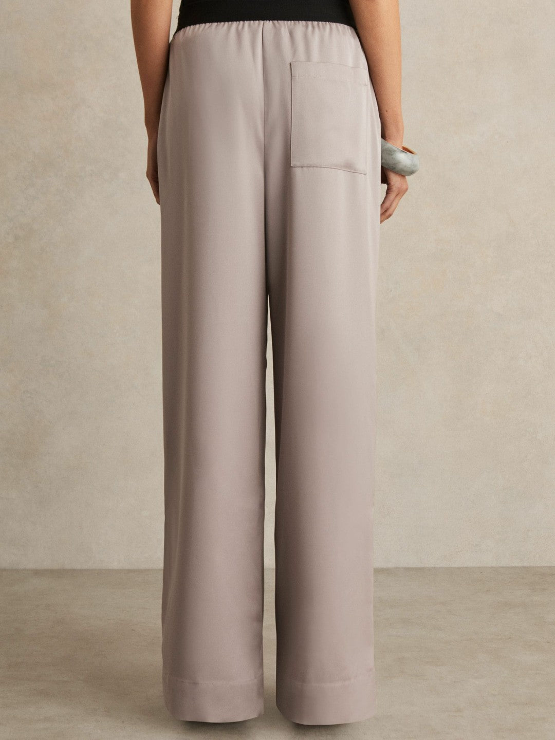 Petite Satin Wide Leg Elastic Waist Trousers in Grey | Reiss Women Premium