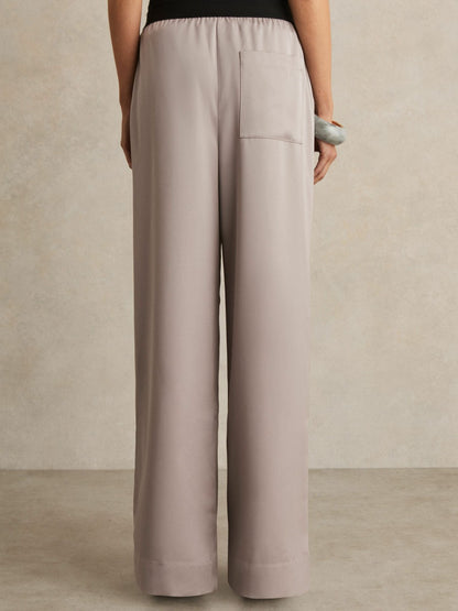 Petite Satin Wide Leg Elastic Waist Trousers in Grey | Reiss Women Premium