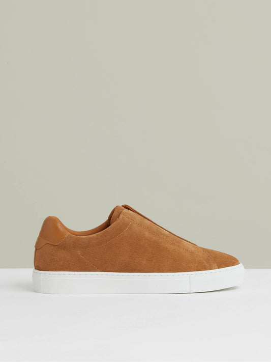 Suede Slip-On Elasticated Trainers in Tan Brown | Reiss Men Signature