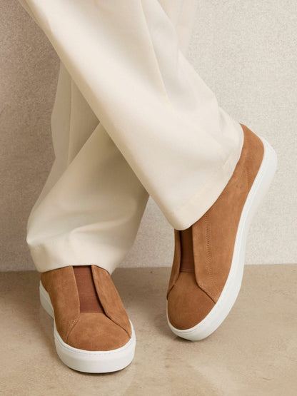 Suede Slip-On Elasticated Trainers in Tan Brown | Reiss Men Signature