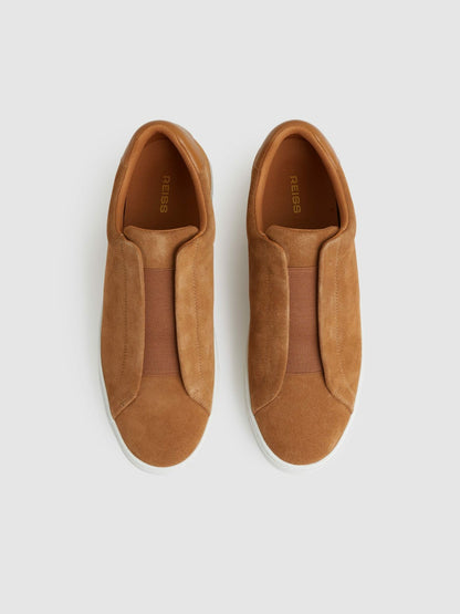 Suede Slip-On Elasticated Trainers in Tan Brown | Reiss Men Signature
