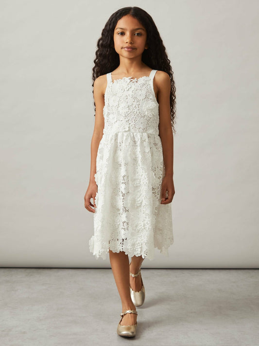 4-9 yrs Guipure-Lace Midi Dress in Ivory | Reiss Children & Baby Trending