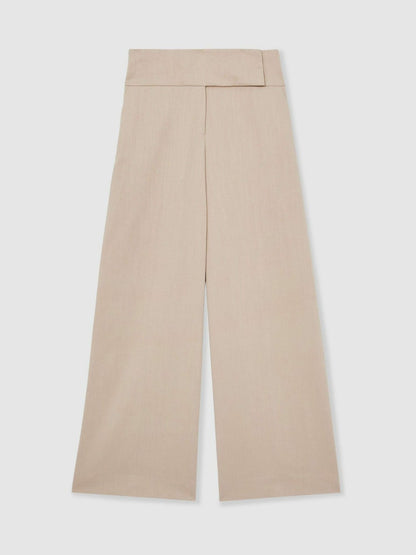 Lyocell-Linen Wide-Leg Trousers in Neutral | Reiss Women New