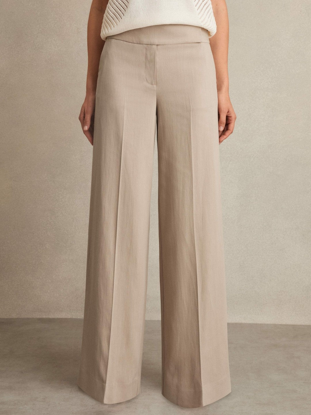 Lyocell-Linen Wide-Leg Trousers in Neutral | Reiss Women New