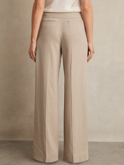 Lyocell-Linen Wide-Leg Trousers in Neutral | Reiss Women New