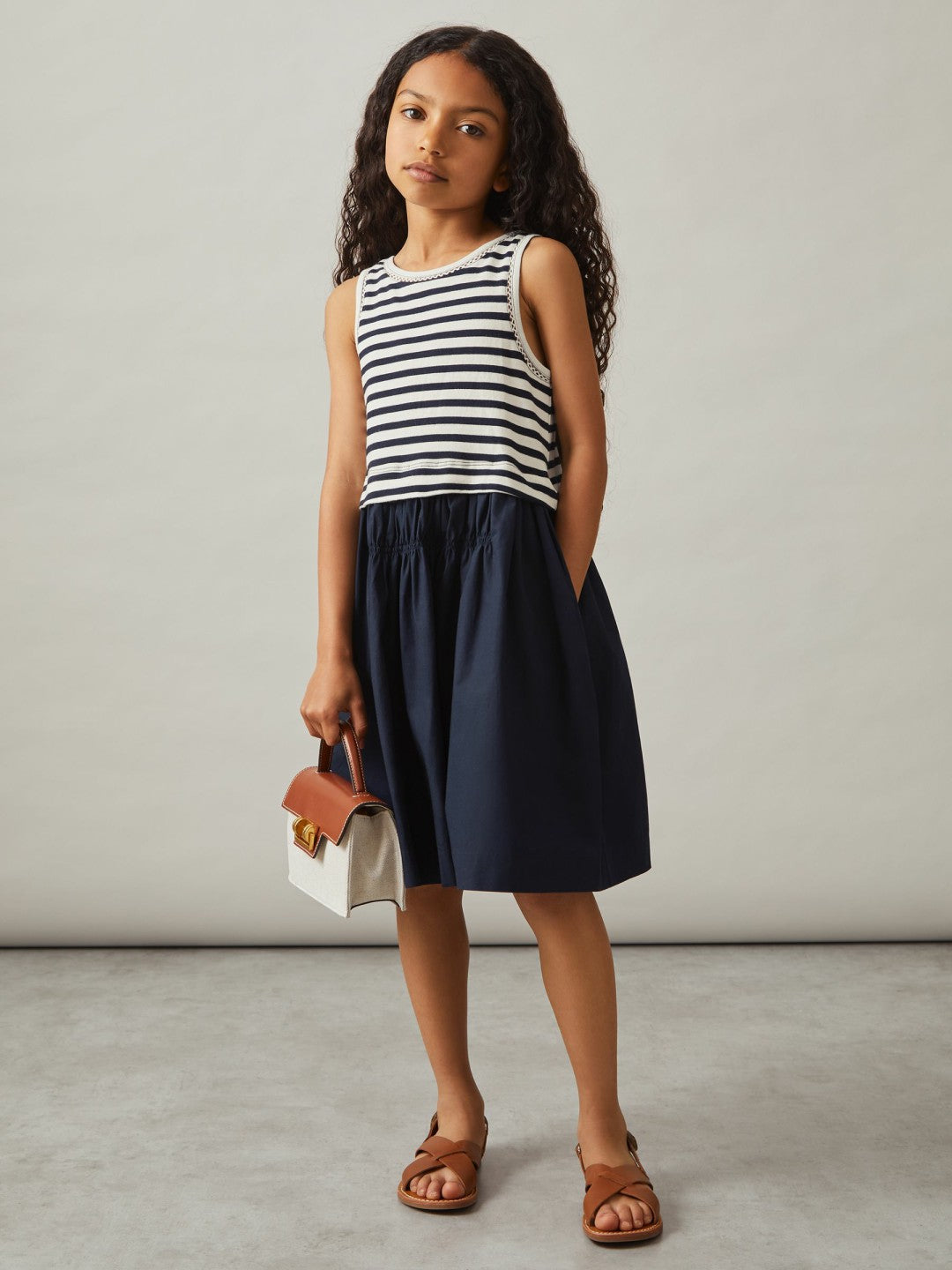 13-14 yrs Cotton Layered Sleeveless Midi Dress in Navy | Reiss Children & Baby Best Seller