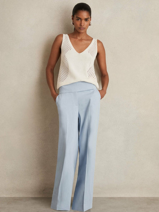 Lyocell-Linen Wide-Leg Trousers in Blue | Reiss Women Signature