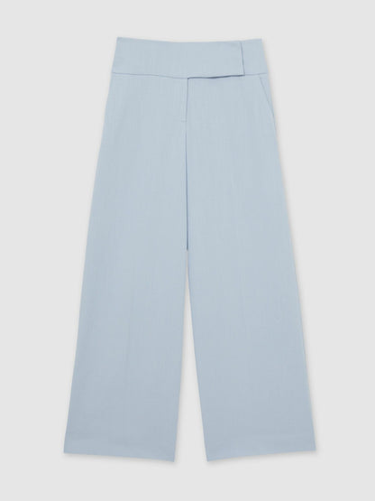 Lyocell-Linen Wide-Leg Trousers in Blue | Reiss Women Signature