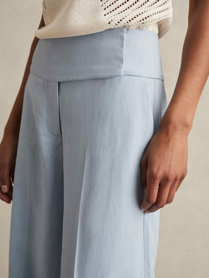 Lyocell-Linen Wide-Leg Trousers in Blue | Reiss Women Signature