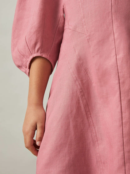 4-9 yrs Linen Balloon-Sleeve Dress in Pink | Reiss Children & Baby Best Seller