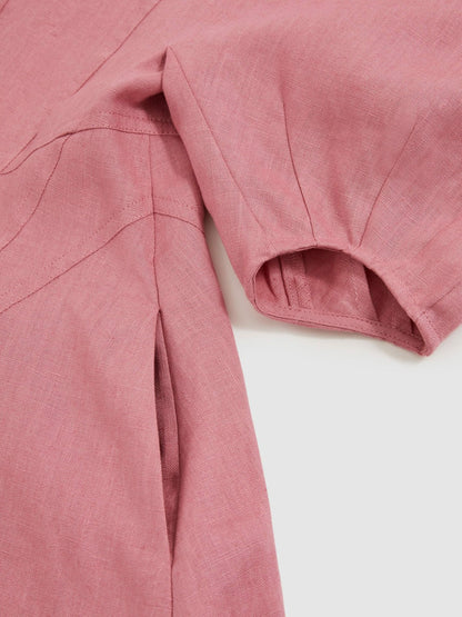 4-9 yrs Linen Balloon-Sleeve Dress in Pink | Reiss Children & Baby Best Seller