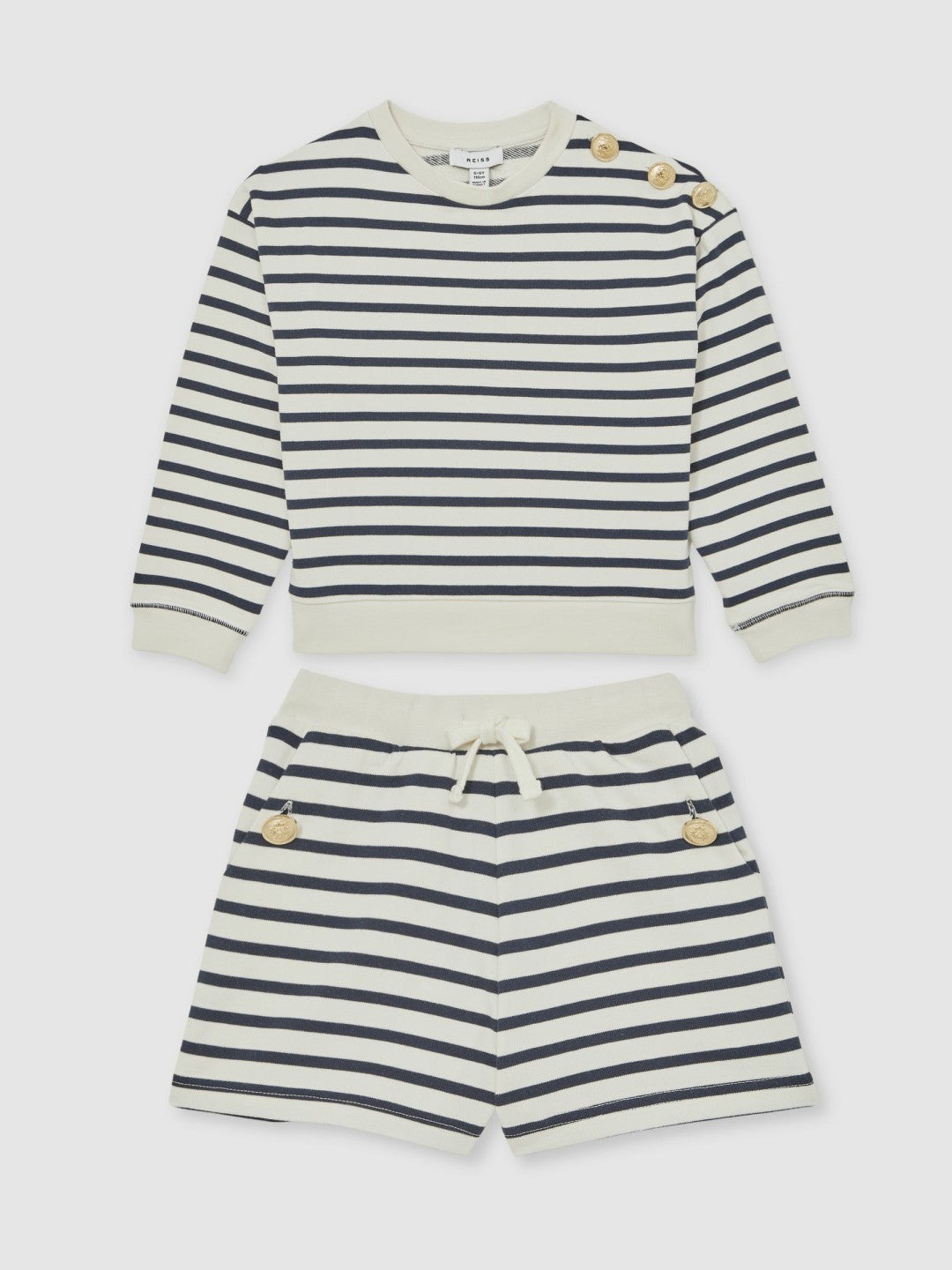 9-13 yrs Stripe Sweatshirt and Shorts Set Cotton-Blend in Navy/Ivory | Reiss Children & Baby Signature