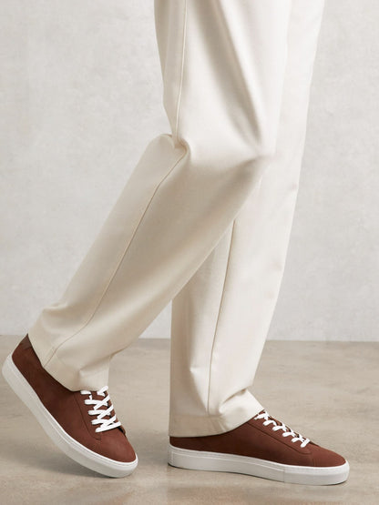 Nubuck Leather Low-Top Trainers in Brickwood Red | Reiss Men New