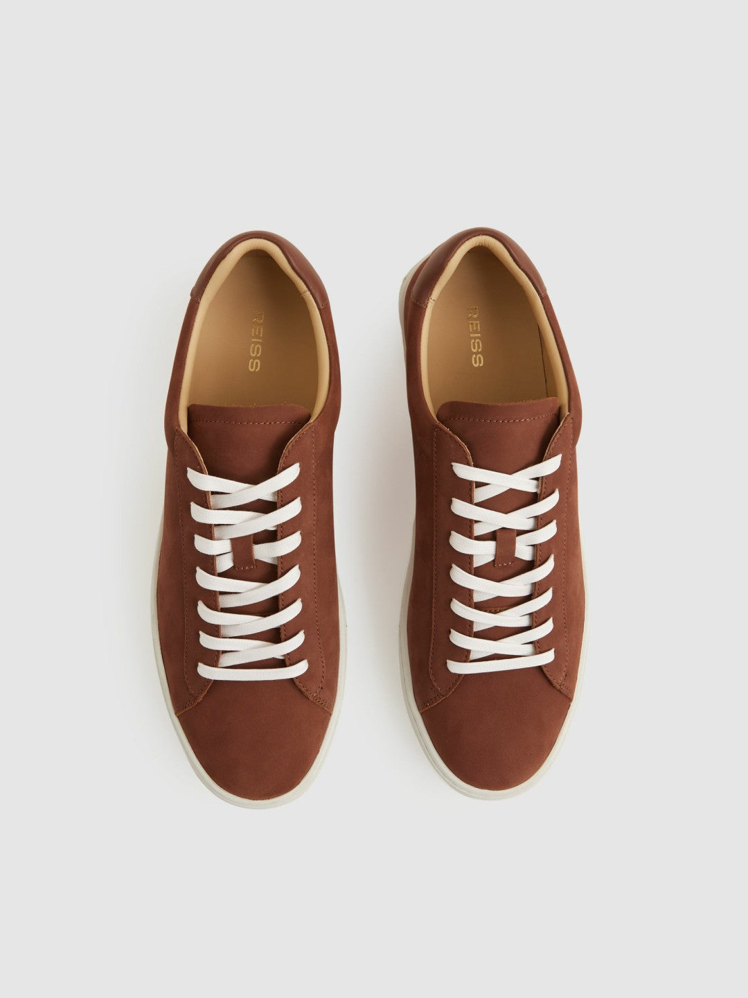 Nubuck Leather Low-Top Trainers in Brickwood Red | Reiss Men New