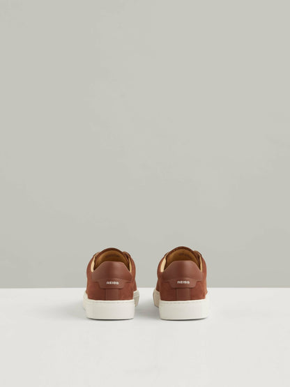 Nubuck Leather Low-Top Trainers in Brickwood Red | Reiss Men New