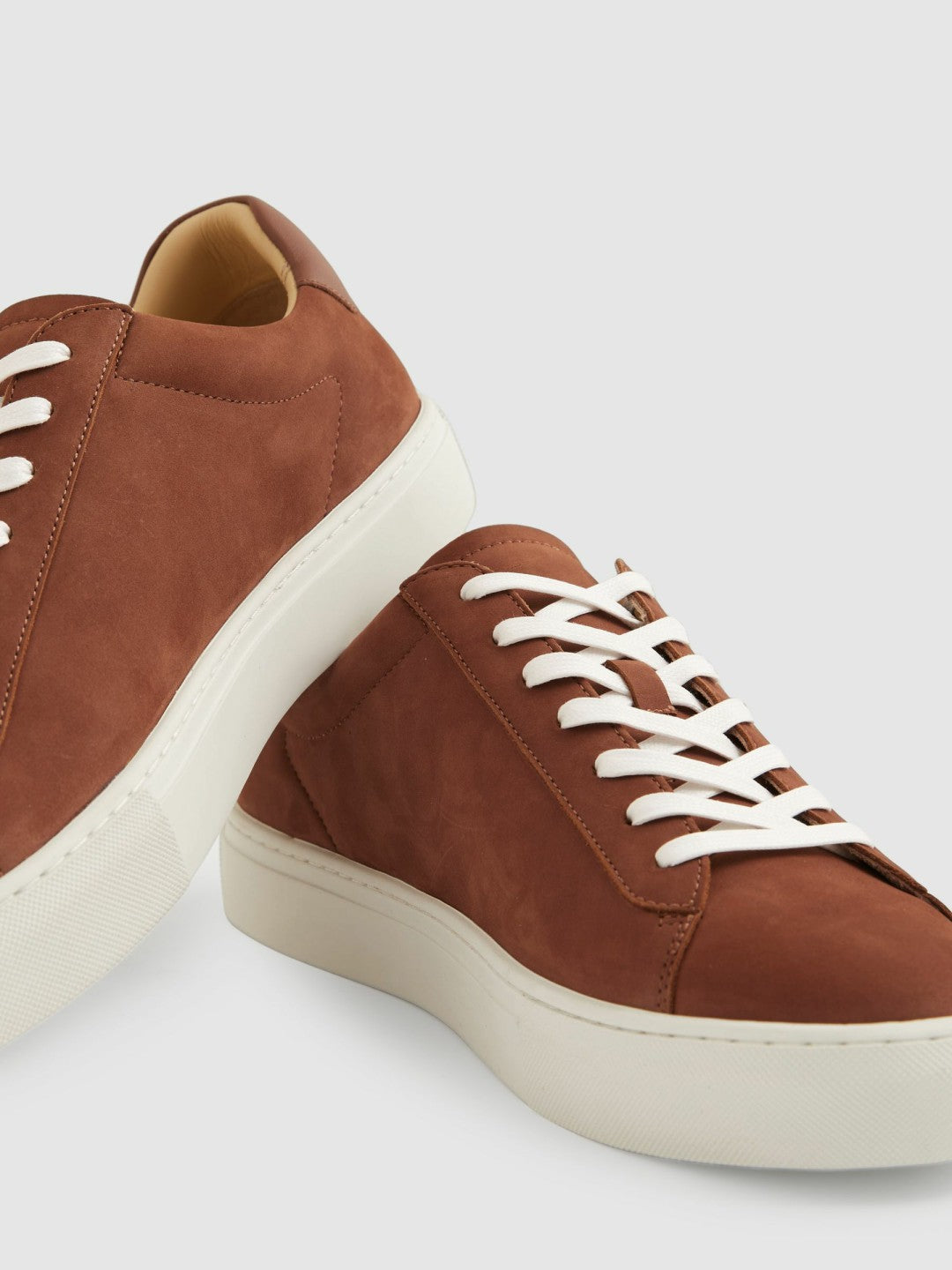 Nubuck Leather Low-Top Trainers in Brickwood Red | Reiss Men New