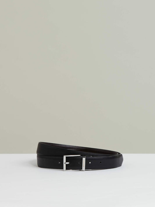 Reversible Leather Belt with Interchangeable Buckle in Black/Brown | Reiss Men Trending