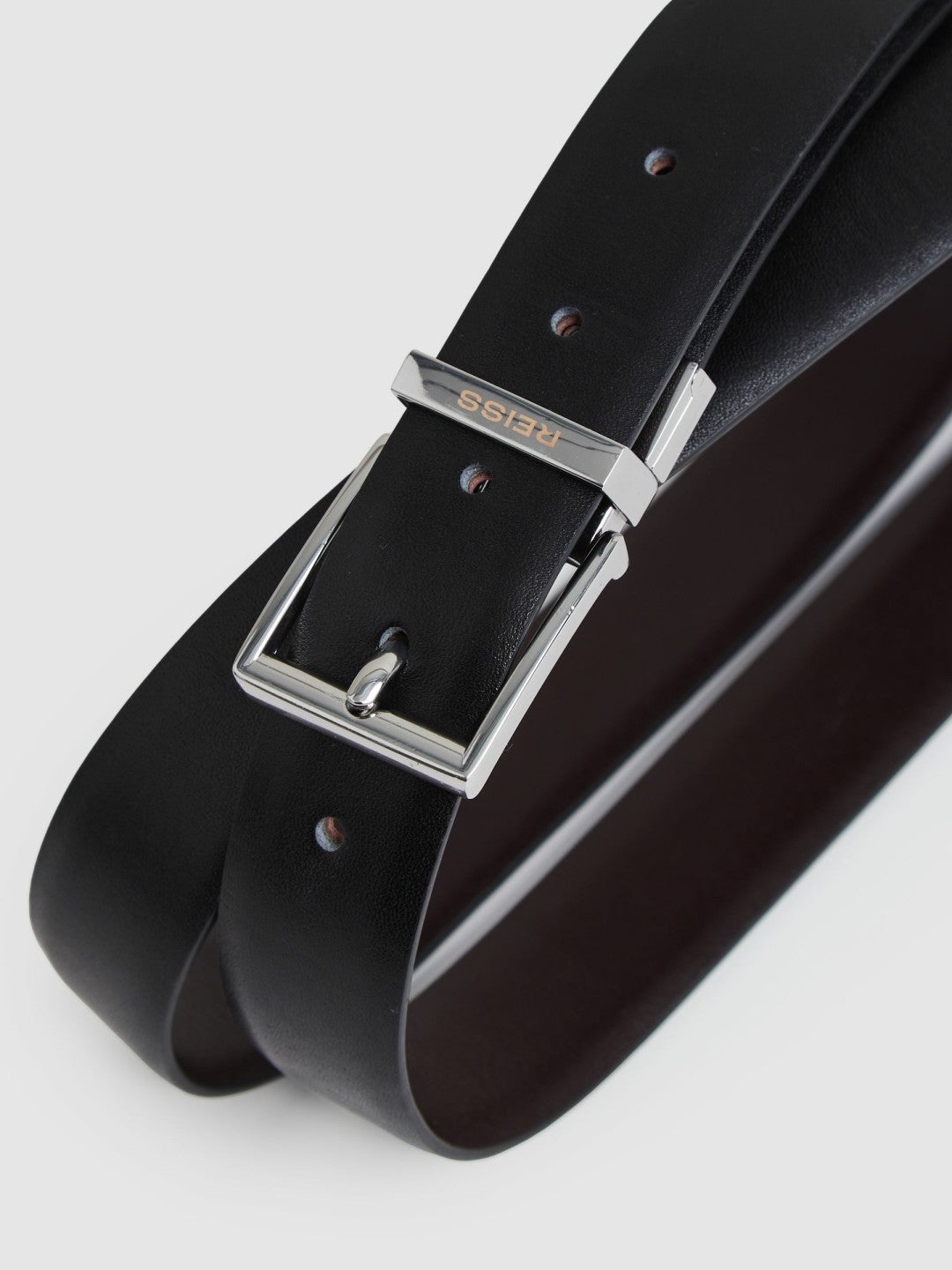 Reversible Leather Belt with Interchangeable Buckle in Black/Brown | Reiss Men Trending