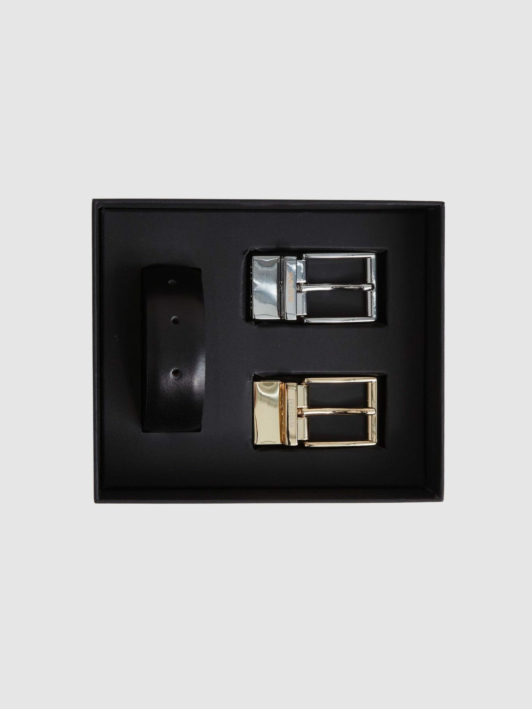 Reversible Leather Belt with Interchangeable Buckle in Black/Brown | Reiss Men Trending