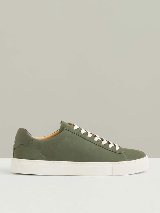 Nubuck Leather Low-Top Trainers in Thyme Green | Reiss Men New