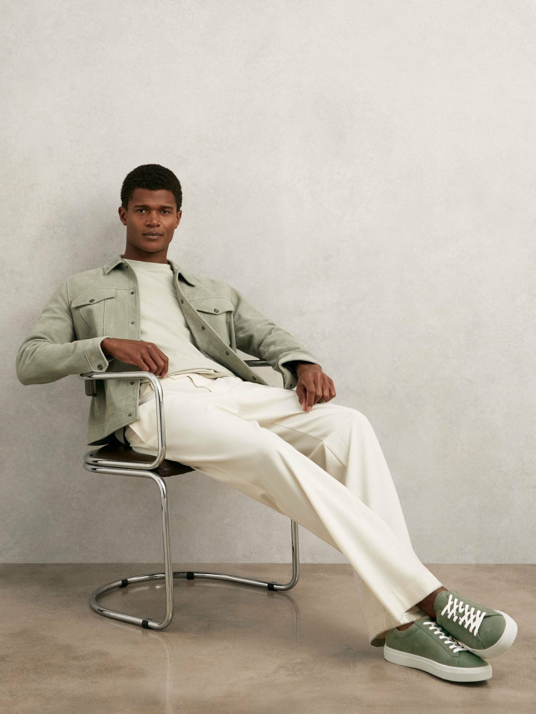 Nubuck Leather Low-Top Trainers in Thyme Green | Reiss Men New
