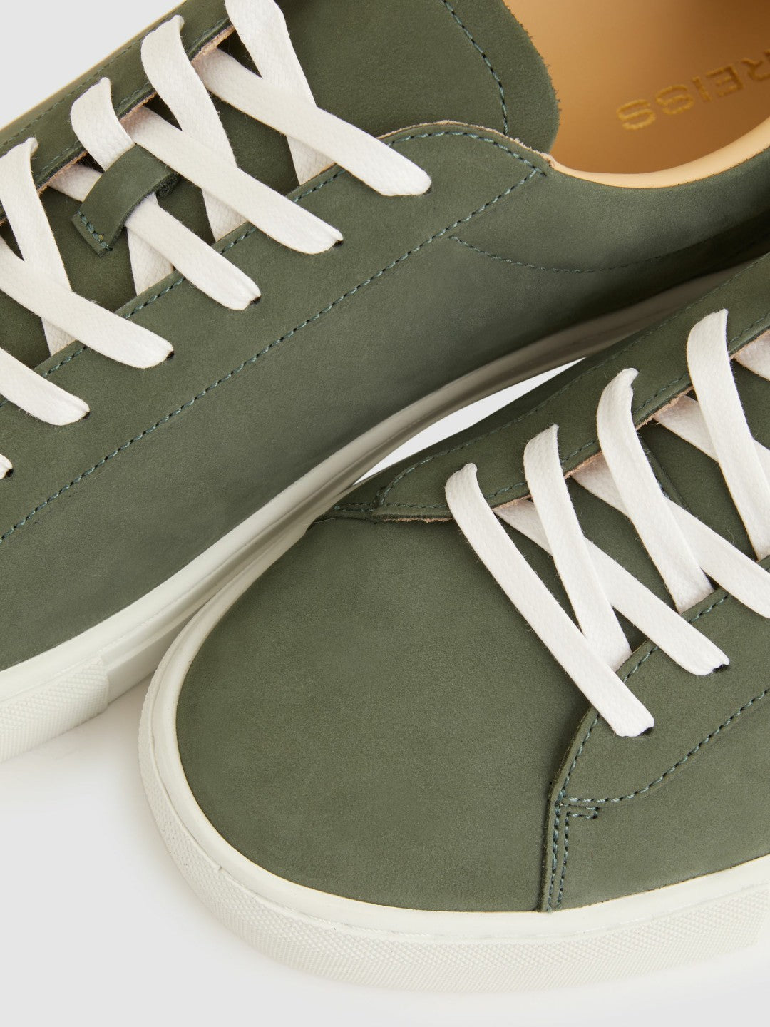 Nubuck Leather Low-Top Trainers in Thyme Green | Reiss Men New