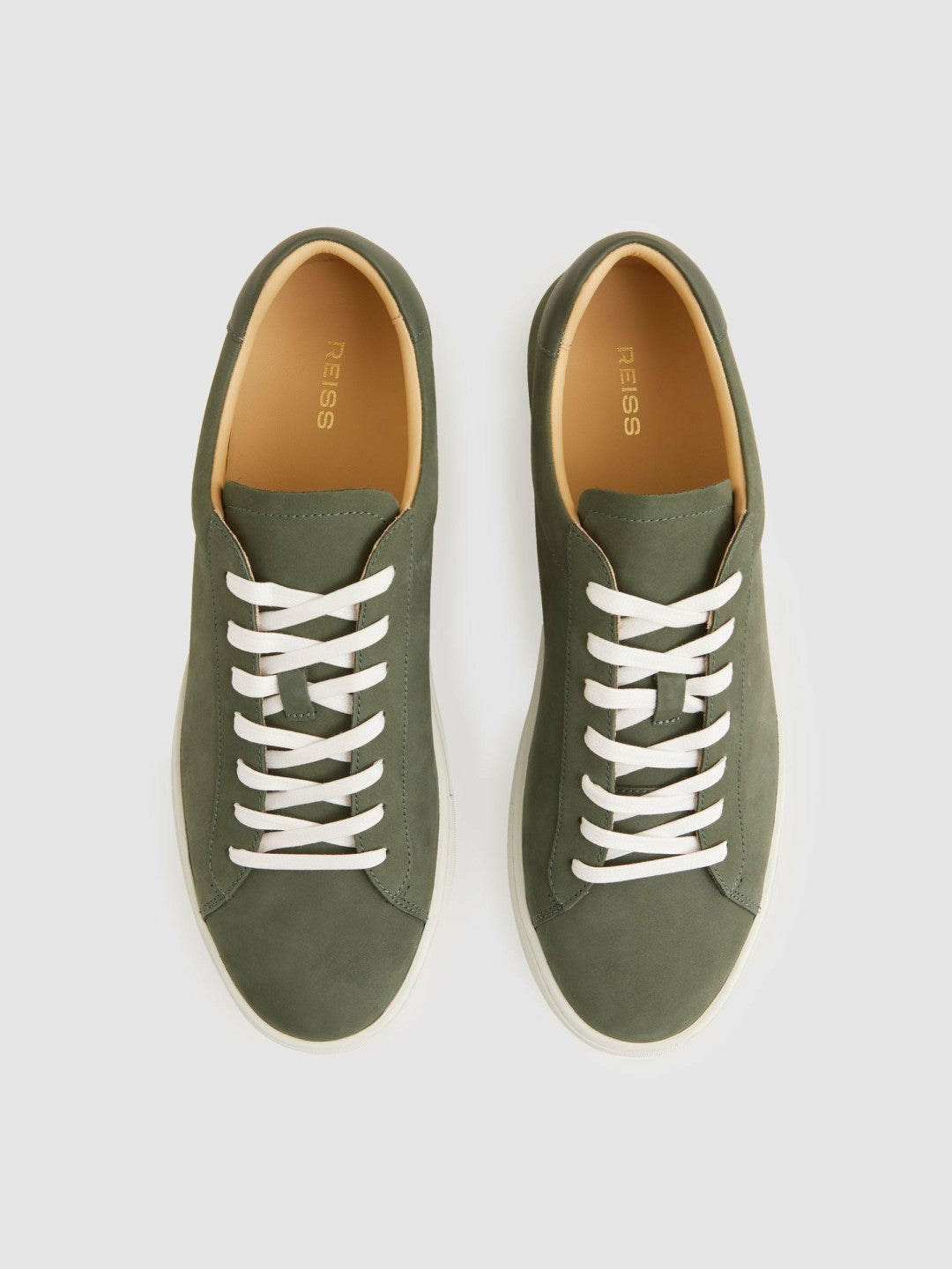 Nubuck Leather Low-Top Trainers in Thyme Green | Reiss Men New