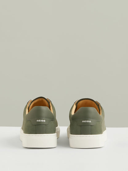 Nubuck Leather Low-Top Trainers in Thyme Green | Reiss Men New
