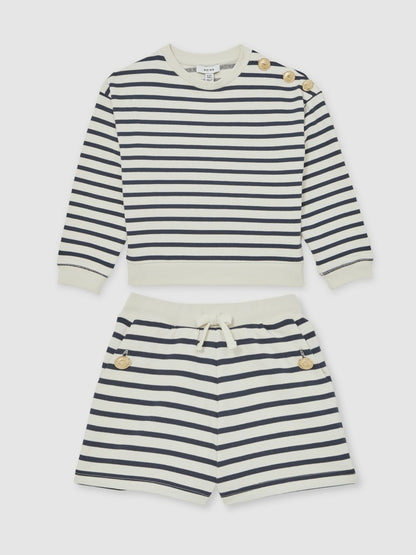 13-14 yrs Stripe Sweatshirt and Shorts Set Cotton-Blend in Navy/Ivory | Reiss Children & Baby Popular
