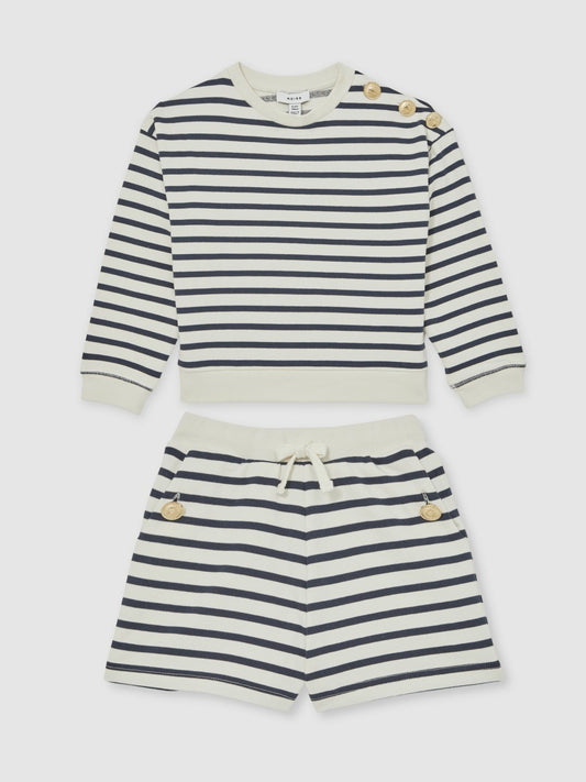 13-14 yrs Stripe Sweatshirt and Shorts Set Cotton-Blend in Navy/Ivory | Reiss Children & Baby Popular