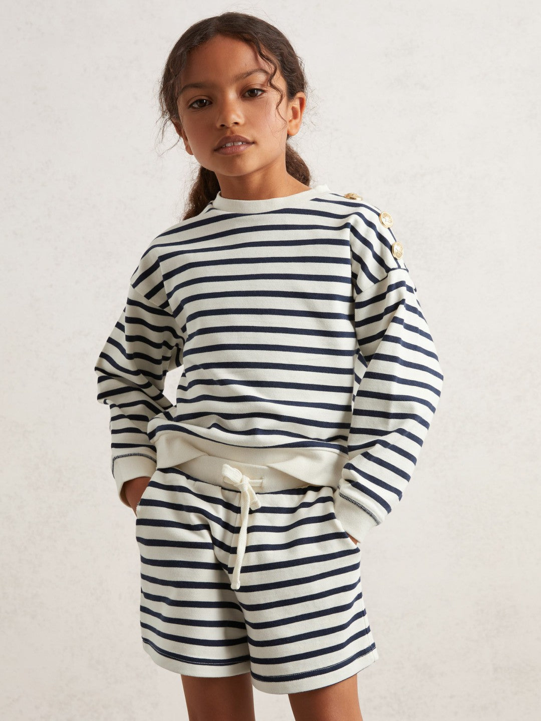 13-14 yrs Stripe Sweatshirt and Shorts Set Cotton-Blend in Navy/Ivory | Reiss Children & Baby Popular