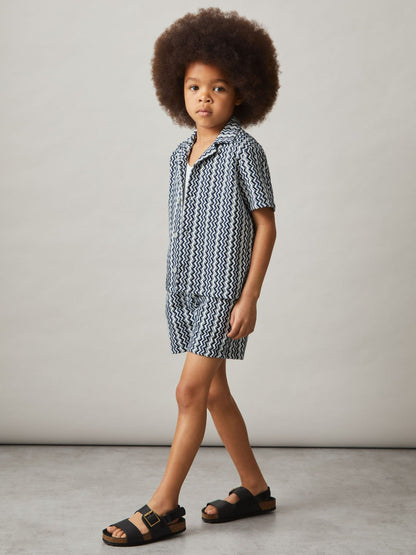 3-9 yrs Zig-Zag Knit Drawstring Shorts in Blue | Reiss Children & Baby Featured