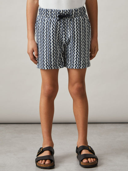 3-9 yrs Zig-Zag Knit Drawstring Shorts in Blue | Reiss Children & Baby Featured