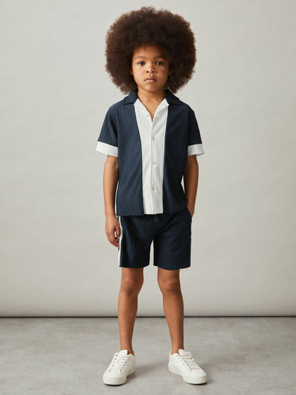 3-9 yrs Plissé Colour-Block Shorts in Navy/White | Reiss Children & Baby Trending