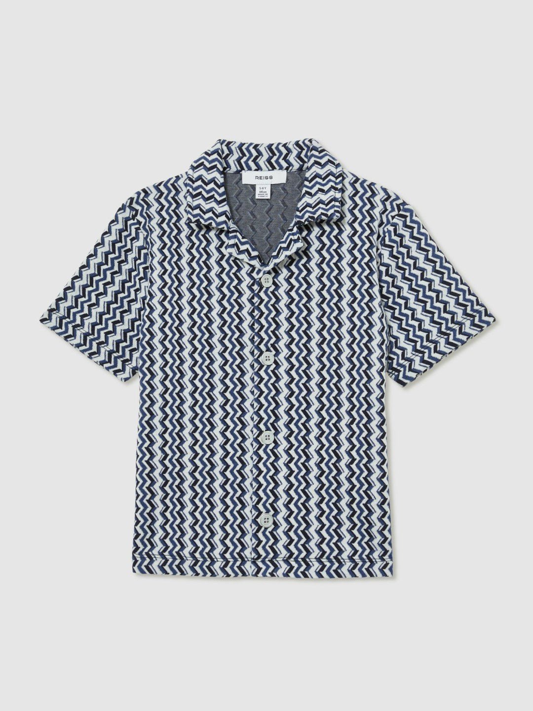 3-9 yrs Zig-Zag Knit Cuban-Collar Shirt in Blue | Reiss Children & Baby Premium