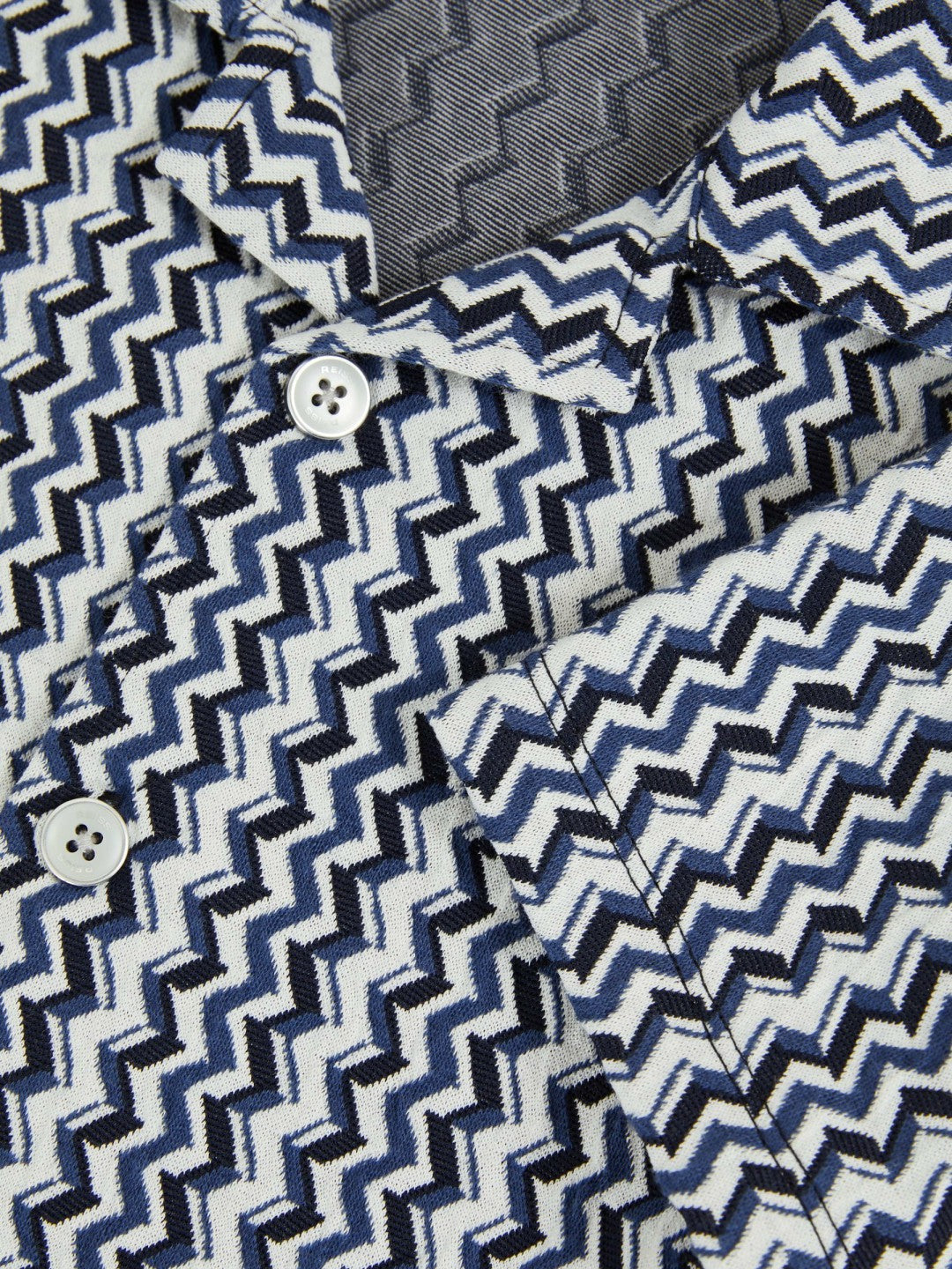 3-9 yrs Zig-Zag Knit Cuban-Collar Shirt in Blue | Reiss Children & Baby Premium
