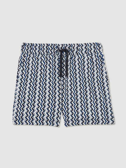 9-13 yrs Zig-Zag Knit Drawstring Shorts in Blue | Reiss Children & Baby New