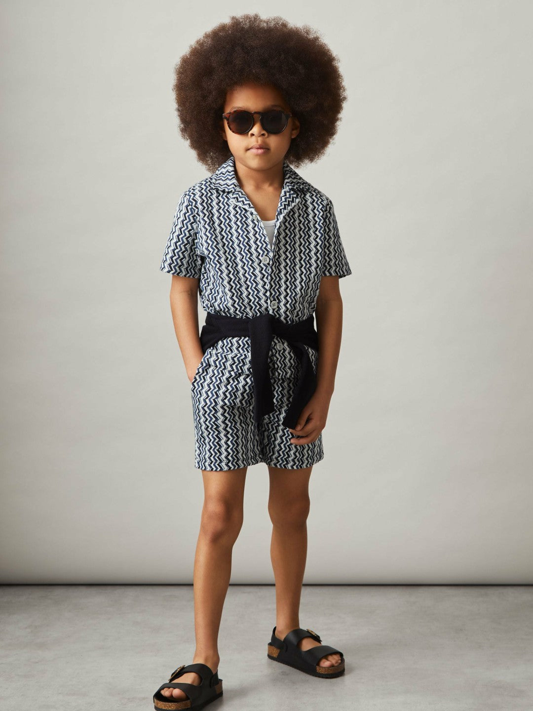 9-13 yrs Zig-Zag Knit Drawstring Shorts in Blue | Reiss Children & Baby New