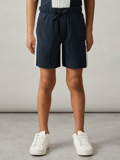 9-13 yrs Plissé Colour-Block Shorts in Navy/White | Reiss Children & Baby Exclusive