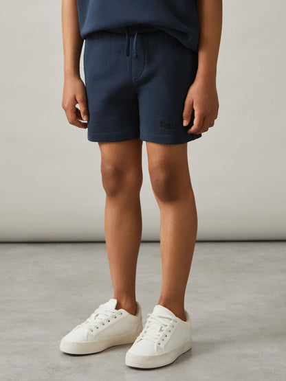 9-13 yrs Cotton Brand-Embroidered Shorts in Washed Navy | Reiss Children & Baby Premium