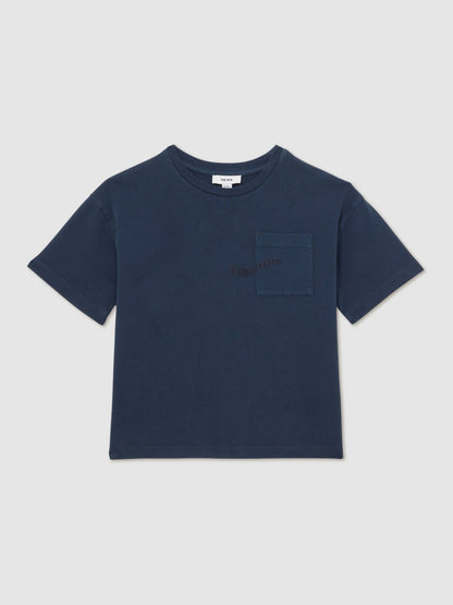 13-14 yrs Cotton Palm-Embroidery Oversize T-Shirt in Washed Navy | Reiss Children & Baby Featured
