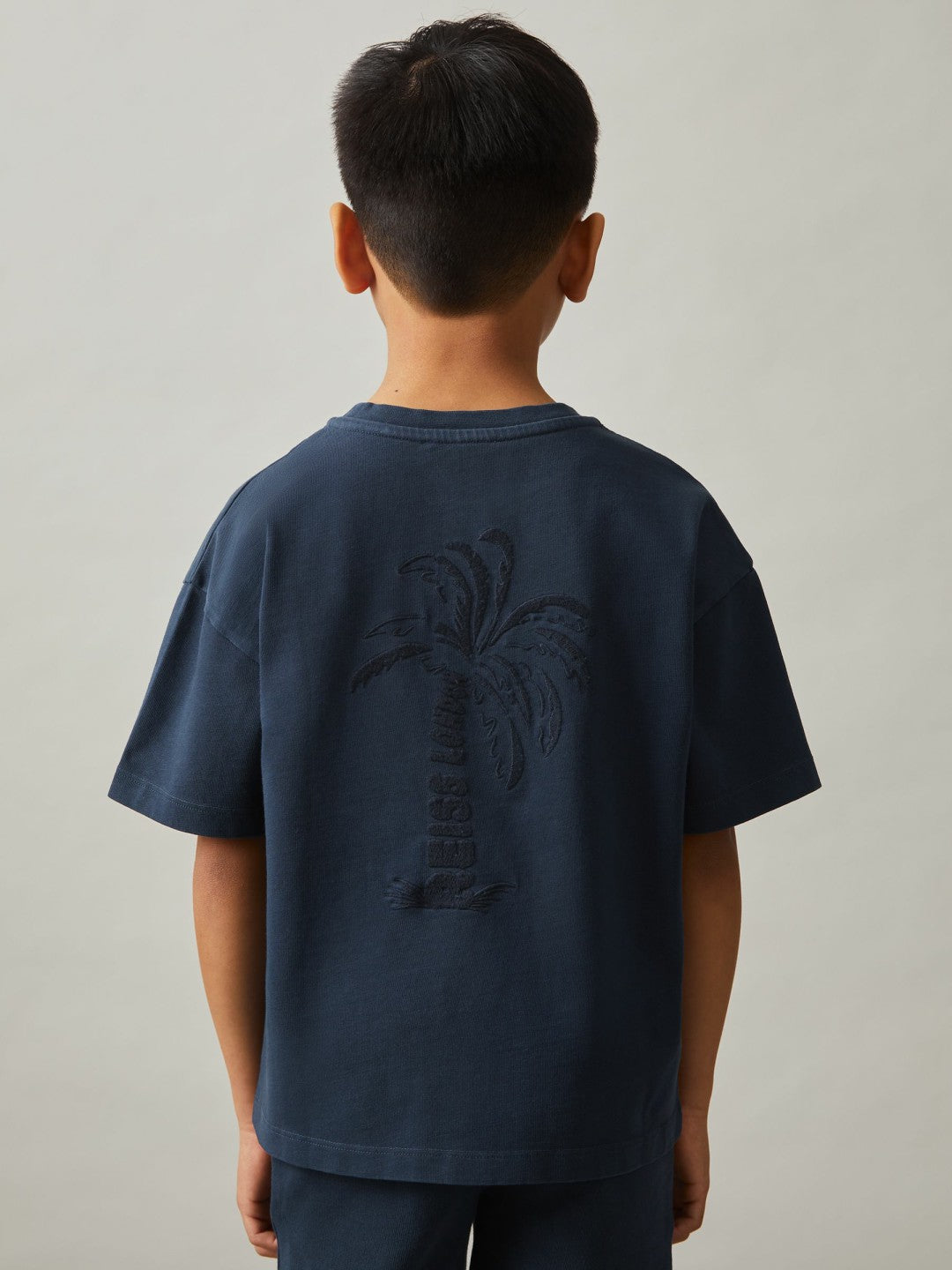 13-14 yrs Cotton Palm-Embroidery Oversize T-Shirt in Washed Navy | Reiss Children & Baby Featured